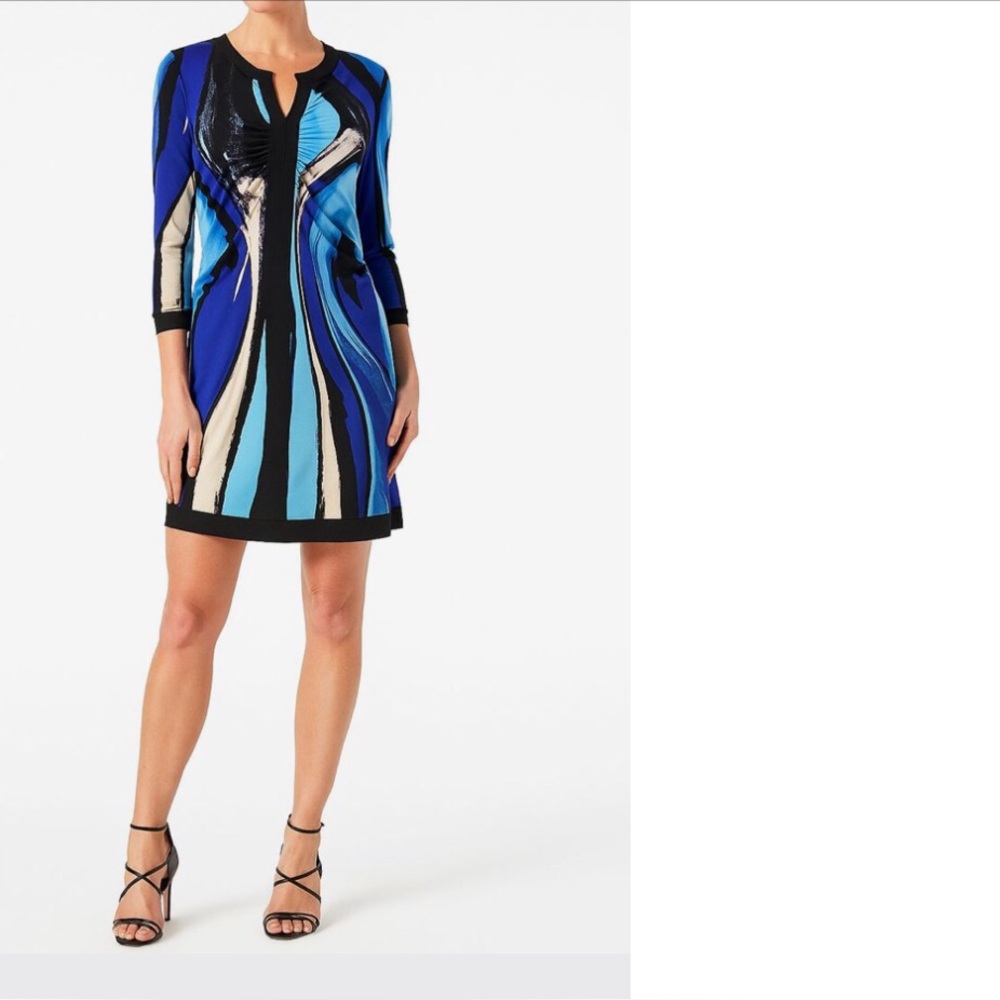 Style & Co. Abstract Blue and Black Mini Dress Size M Pullover V-neck